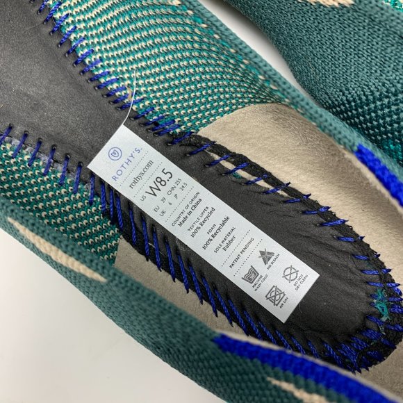 Rothy's Moroccan Ikat Flat Shoes Blue Teal Knit Geometric Pointed Toe Size 8.5 - Picture 4 of 5